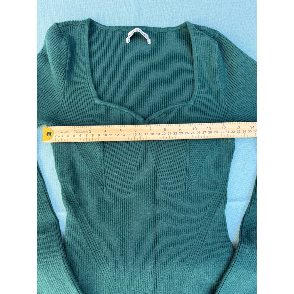 Abercrombie & Fitch Green Ribbed Sweetheart Neck Long Sleeve Sweater Dress M - Picture 3 of 5